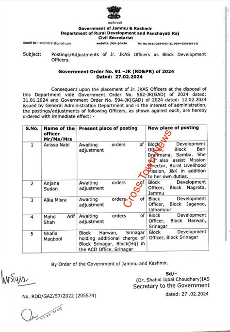 J K Govt Orders Transfers And Postings Of BDOs