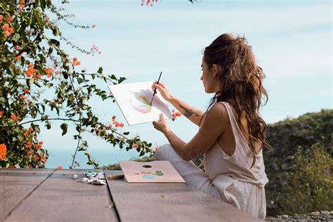 "Young Woman Making Watercolor Painting Outdoors" by Stocksy ...