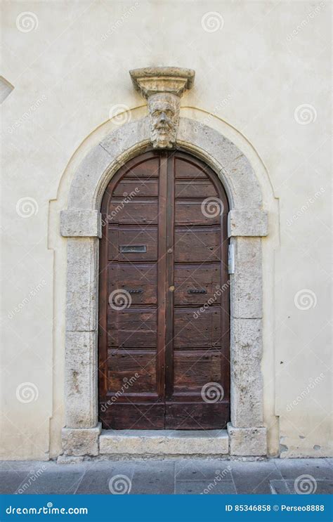 The Entrance Wooden Door In An Old Italian House Stock Photo Image