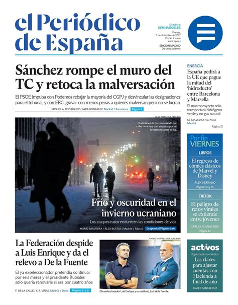 El PeriÓdico De EspaÑa De Hoy Viernes 9 De Diciembre De 2022 El Periódico De España