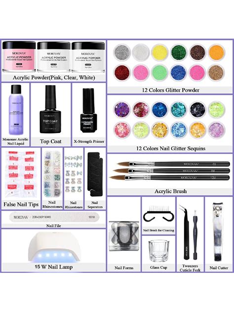 Morovan Acrylic Nail Kit With Uv Lamp Glitter Acrylic Nails Powder