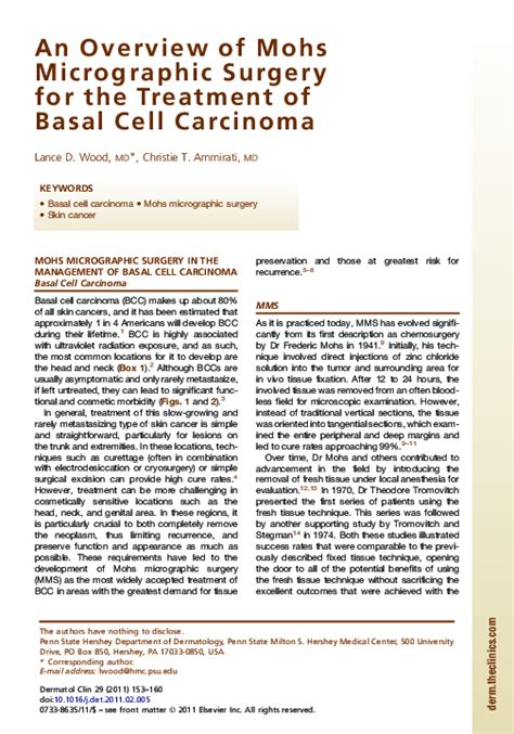 Pdf An Overview Of Mohs Micrographic Surgery For The Treatment Of Basal Cell Carcinoma