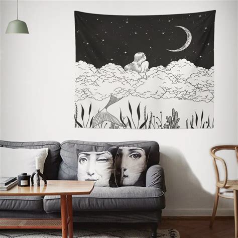 Moon Night Wall Hanging Tapestry Boho Psychedelic Wall Cloth Hippie