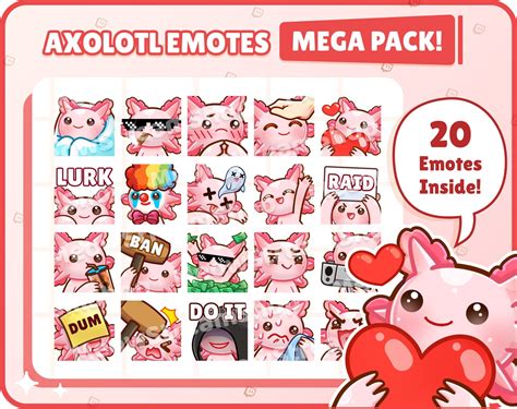 Twitch Emote Cute Axolotl Mega Pack Emotes 20 Emotes Ready To Use