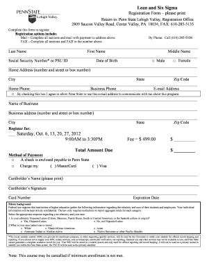 Fillable Online Lv Psu Registration Form Penn State Lehigh Valley