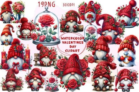 Valentine S Gnome With Roses Clipart Graphic By Elenazlataart · Creative Fabrica