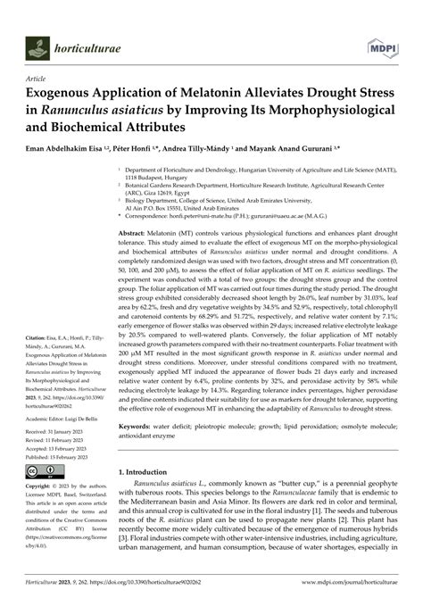 (PDF) Exogenous Application of Melatonin Alleviates Drought Stress in ... 