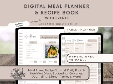 Digital Meal Planner And Recipe Book Meal Prep Goodnotes Food Journal