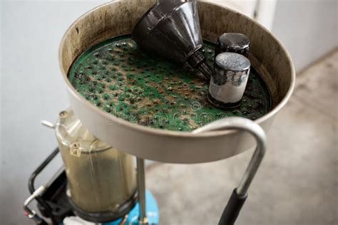 Old Used Oil Filters Equipment For Oil Changing In Car Repair Station