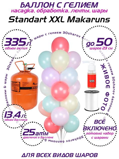 Баллон с гелием для шаров 30Sharov Standart XXL Makaruns 13.4 л 25 атм ...