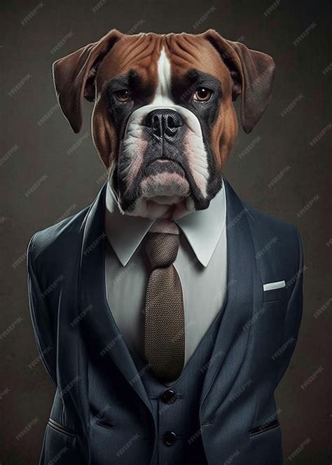 Premium Photo | Portrait Of Pitbull Dog Dressed In Suit