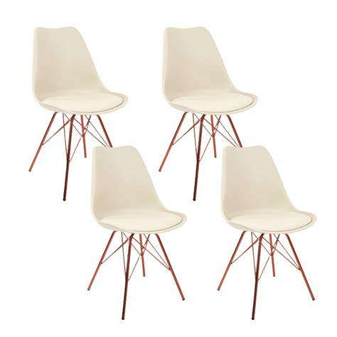 Kit Cadeiras Eames Leda Design Estofada Nude Tower Cobre Madeiramadeira