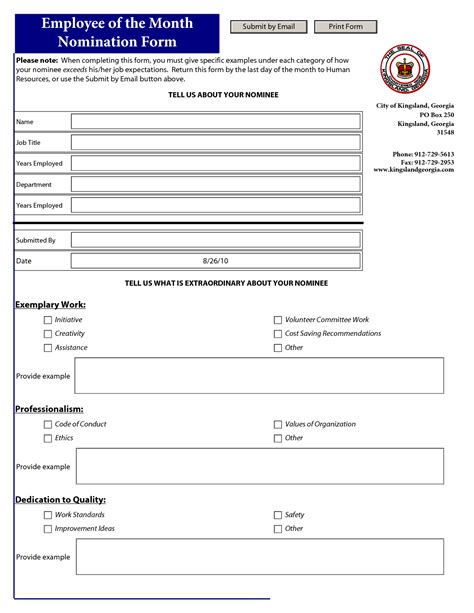 Employee Award Nomination Form Template | DocTemplates