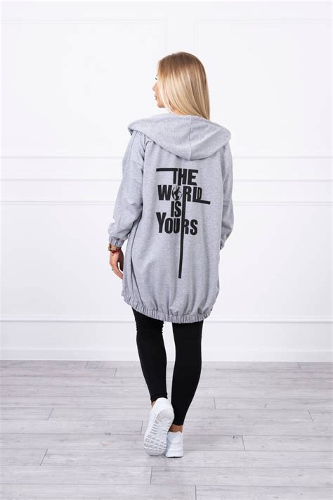 Bluza Z Nadrukiem The World Is Yours Szara Bluzy Hurtownia Odzie Y