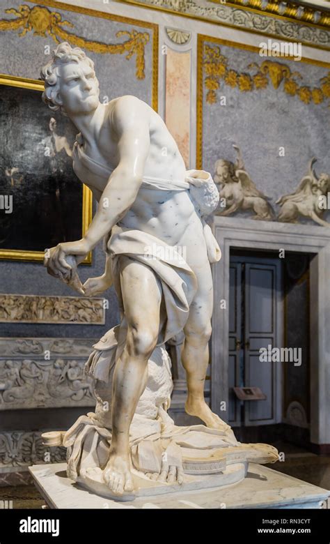 Marble Sculpture David By Gian Lorenzo Bernini In Galleria Borghese