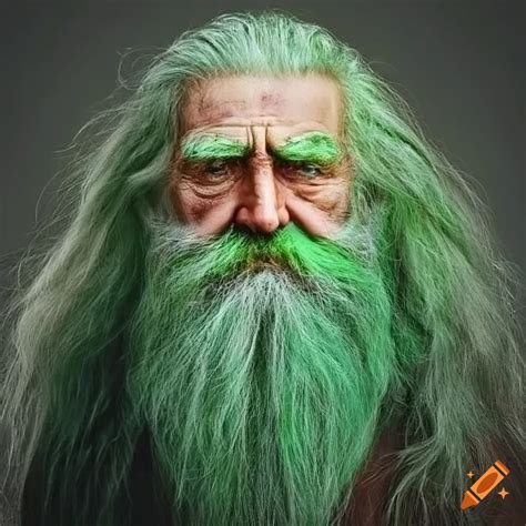 Portrait Of An Elderly Man With Green Long Hair And Beard On Craiyon