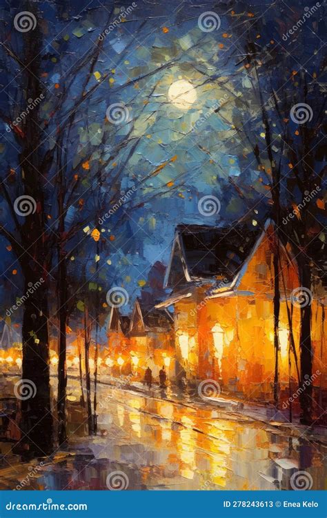 Abstract Painting of a Country Village Stock Illustration - Illustration of city, autumn: 278243613