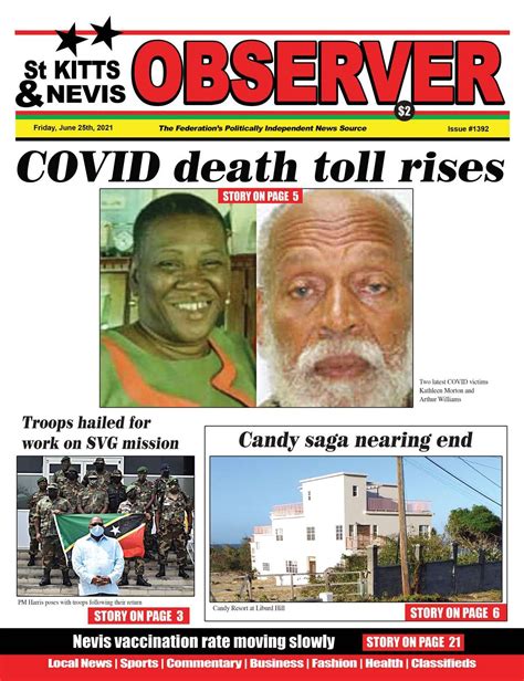 Newspaper Cover for 25th June, 2021 - The St Kitts Nevis Observer