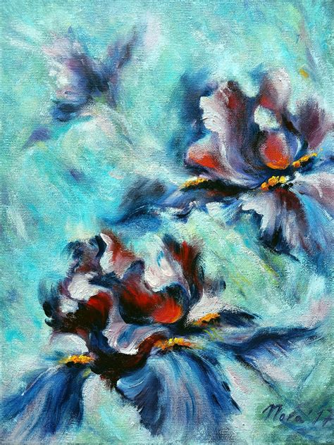 Purple Iris Spring Blooms In Oil Painting By Nora