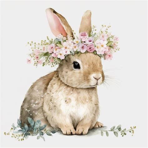 Premium Photo A Painting Of A Bunny Wearing A Flower Crown