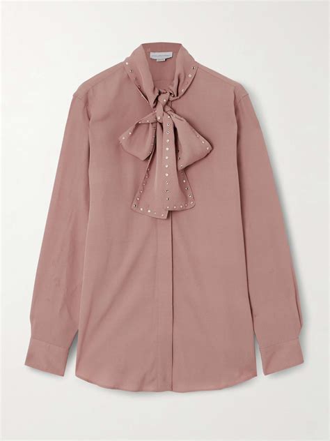 Pink Pussy Bow Crystal Embellished Crepe Blouse STELLA MCCARTNEY NET A PORTER