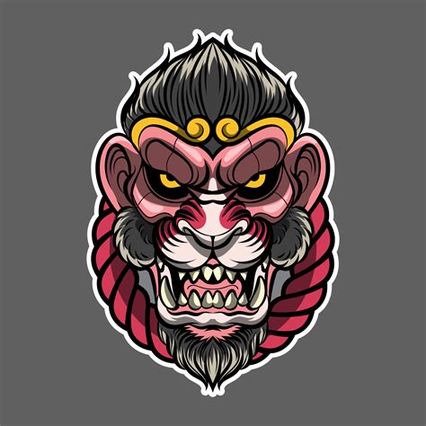 Illustration of monkey head with japanese style drawing 21574671 Vector ...