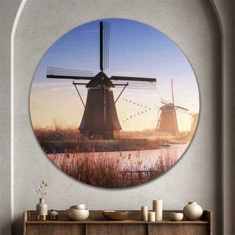 Muurcirkel Molen In Kinderdijk Forex Ø 60cm Inclusief