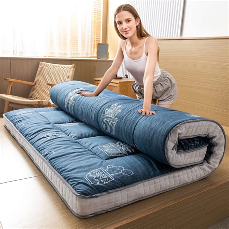 Maxyoyo Grey Cactus Pattern Futon Mattress Padded Japanese Floor Mattress Quilted Bed Mattress