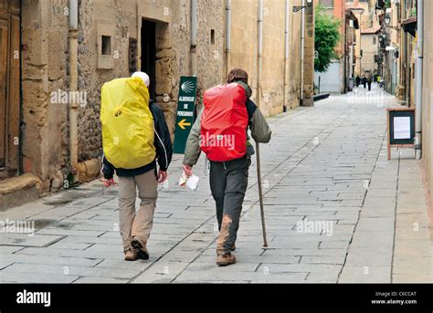 Spain St James Way Pilgrims Arriving In Santo Domingo De La Calzada