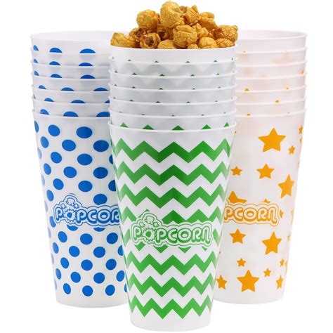 Tebery 21 Pack Reusable Plastic Popcorn Bucket Tub Assorted Colors Popcorn