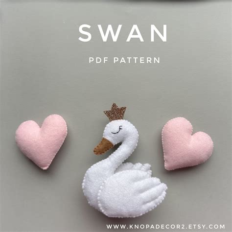 Swan And Heart Pdf Pattern Felt Animals Ornament Plush Pattern Birds