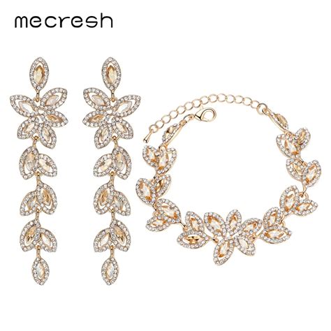 Mecresh Top Champagne Color Crystal Jewelry Sets Leaves Earrings