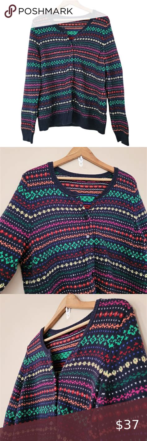 Talbots Lambswool Blend Fair Isle Button Up Sweater Cardigan Size X