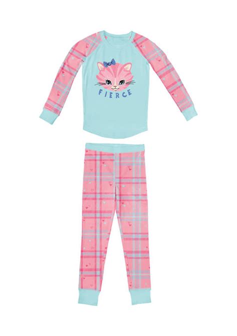 Off To Sleep We Go Girls 4 16 Fierce Cat Pajama Set Belk