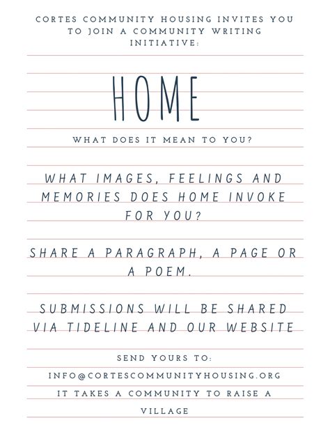 Home A Community Writing Initiative Cortes Community Housing