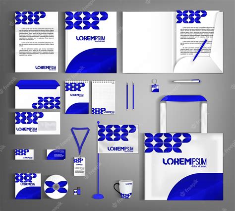 Diseño De Plantilla De Identidad Corporativa De Moda En Blanco Y Azul Vector Premium