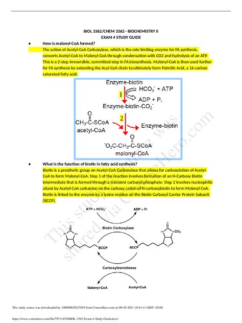 BIOL 3362 CHEM 3362 BIOCHEMISTRY II EXAM 4 STUDY GUIDE Browsegrades