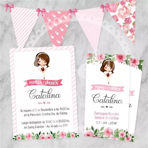 Kit Imprimible Comunión Rosa Nena Bautismo Deco Candy Bar en venta