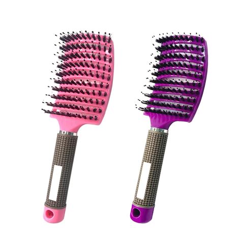 Moodkey 2pcs Curved Vented Hair Brush Boar Bristle Hair Brushes Paddle Detangling