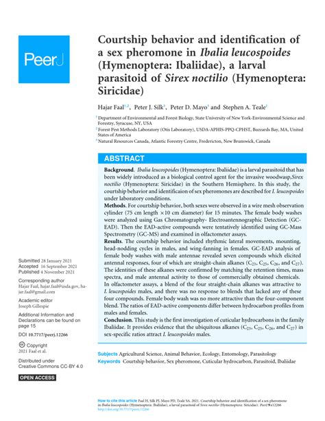 Pdf Courtship Behavior And Identification Of A Sex Pheromone In Ibalia Leucospoides