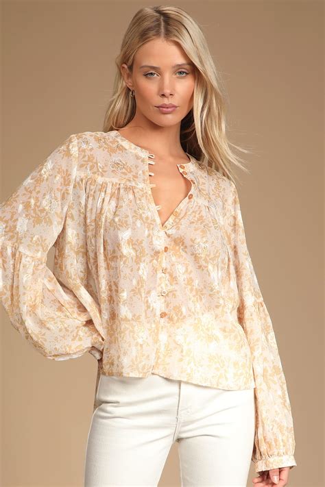 Ivory Floral Print Top Long Sleeve Top Floral Button Up Top Lulus