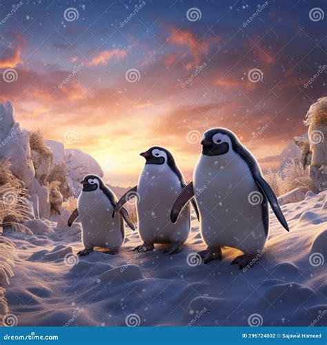 This High-definition 3D Render Spotlights a Cheerful Group of Penguins