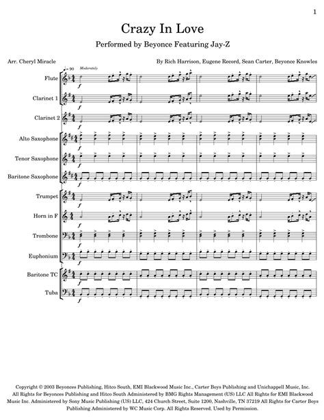 Crazy In Love Score Only Arr Cheryl Miracle Sheet Music Beyonce Featuring Jay Z