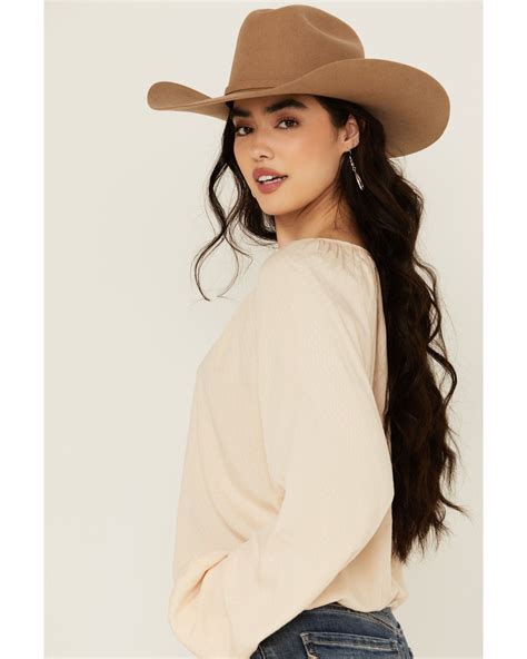 Cleo Wolf Womens Christopher Solid Peasant Top Oatmeal