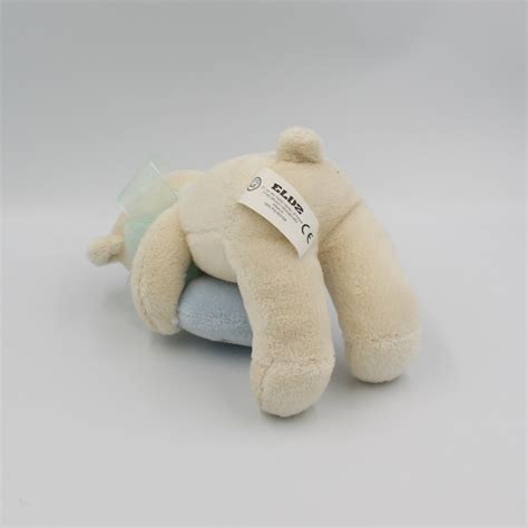 Doudou Ours Blanc Bleu Coeur Tendres Bisous Eluz