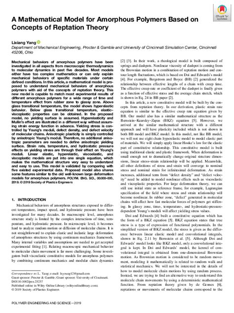 (PDF) Mathematical Model of Amorphous Polymer Mechanics via Reptation