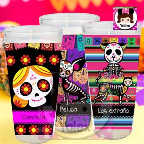 Etiqueta Veladora Dia De Muertos Kit Imprimible Vela