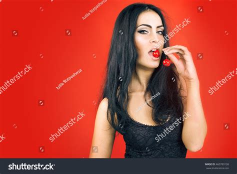 Beautiful Sexy Brunette Woman On Red Stock Photo Shutterstock