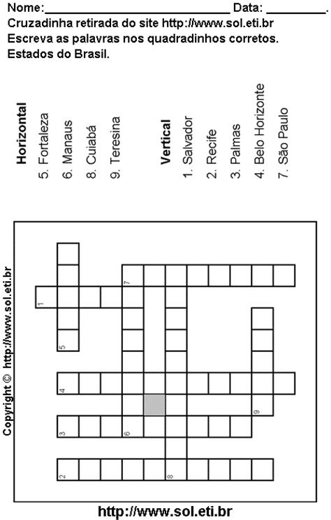 Cruzadinha Para Imprimir Estados Brasileiros P Gina N