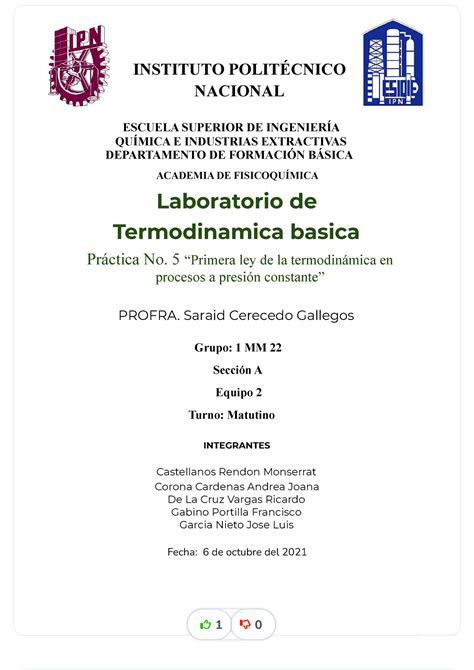 Practica Del Laboratorio De Termodinamica Basica Compress Instituto